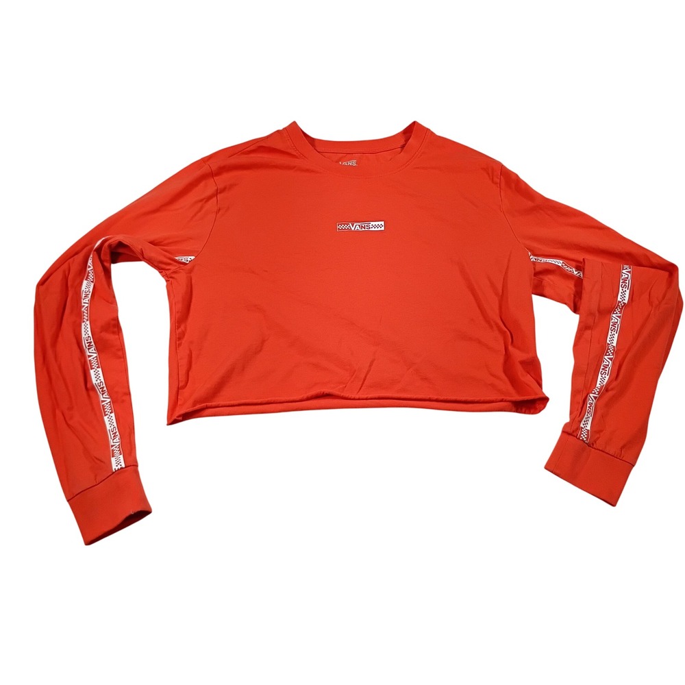 Vans Crop Top Womens Small Orange Long Sleeve Logo Taping Checkerboard